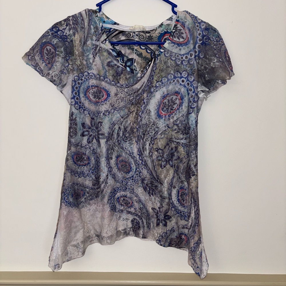 Vintage Brittany Black Y2K Blue Paisley Top | M